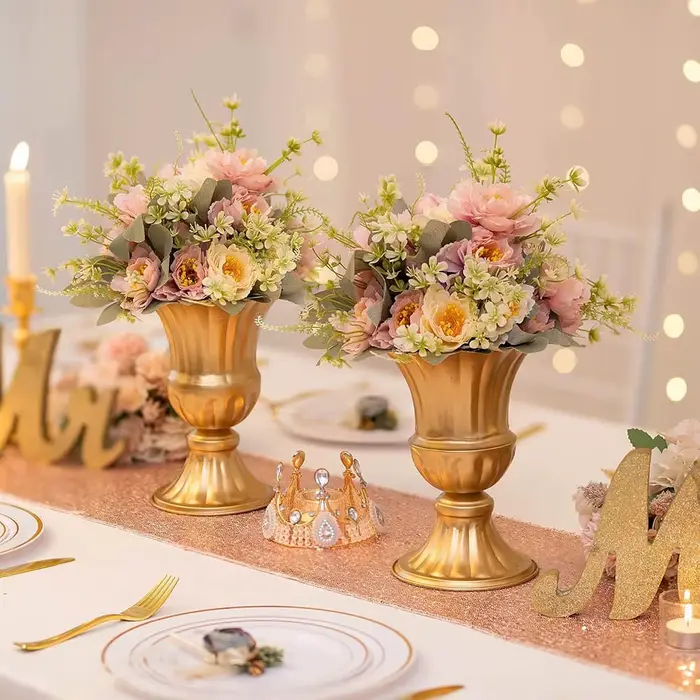 Vase d'arrangement de fleurs en or pour centre de Table de mariage