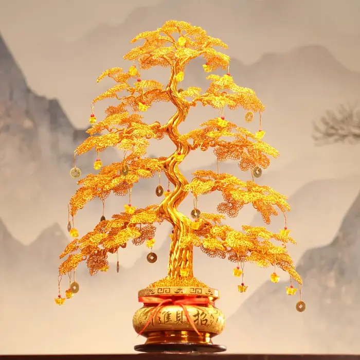 Arbre à argent tressé artisanal Feng Shui