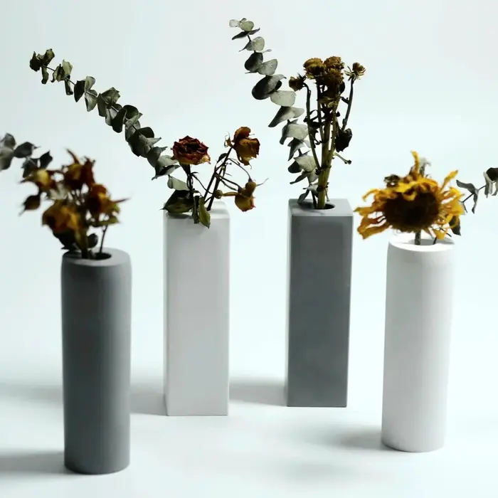 Vase à fleurs sèches en ciment géométrique minimaliste
