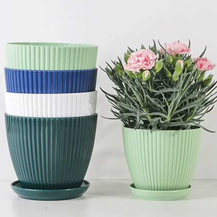 Pot de fleur en plastique Pot de plante succulente avec plateau aneth vert rond Double couche petit Pot