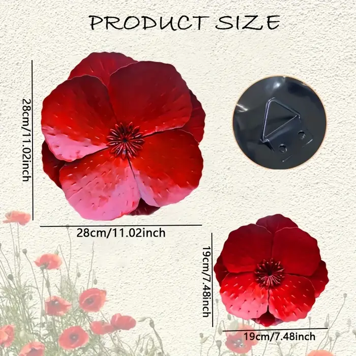 Ensemble de 2 fleurs de pavot géantes en métal rouge