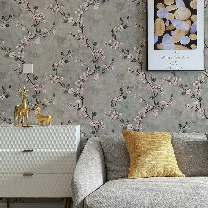Autocollant mural floral gris, papiers peints à coller et à décoller, papier peint auto-adhésif à fleurs, papier contact amovible, décoratif pour meubles