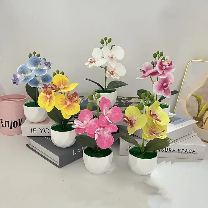 Trois simulés papillon orchidée diamant bonsaï petits ornements hôtel chez l'habitant ensemble de bureau Mini poterie de plante verte