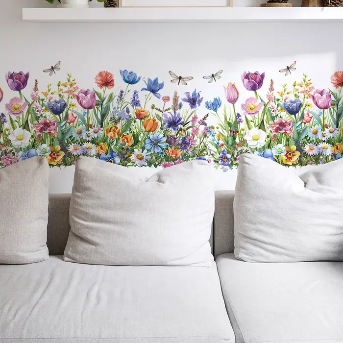 Autocollants muraux de fleurs et feuilles peintes