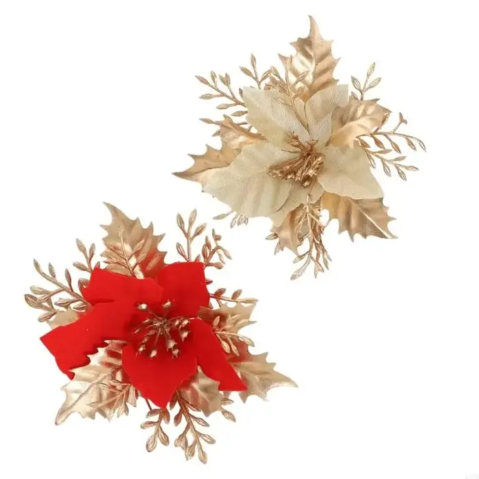 Poinsettia Flower Arbre Noël Décoration Fleur artificielle pour fête vacances 37JD