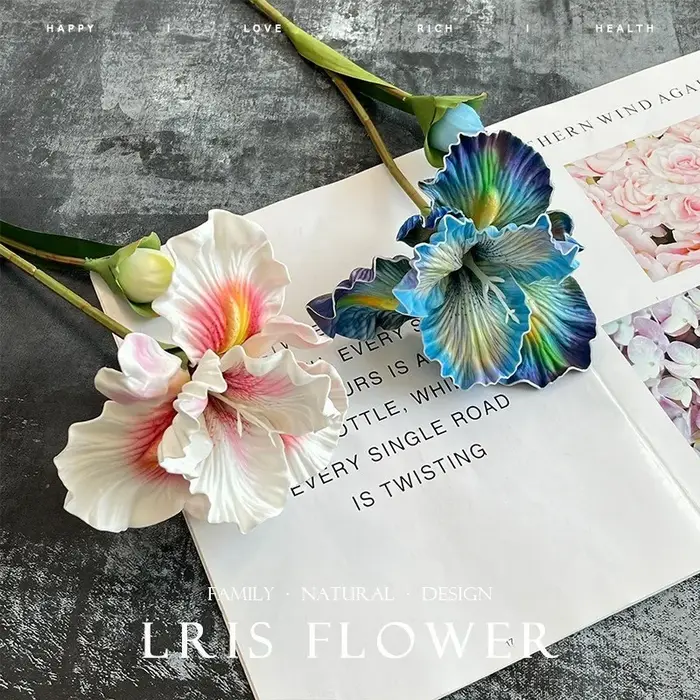 Fleurs d'iris artificielles réalistes de 45 cm - Texture EVA à 2 têtes | Tues de peinture à l'huile et charme naturel |