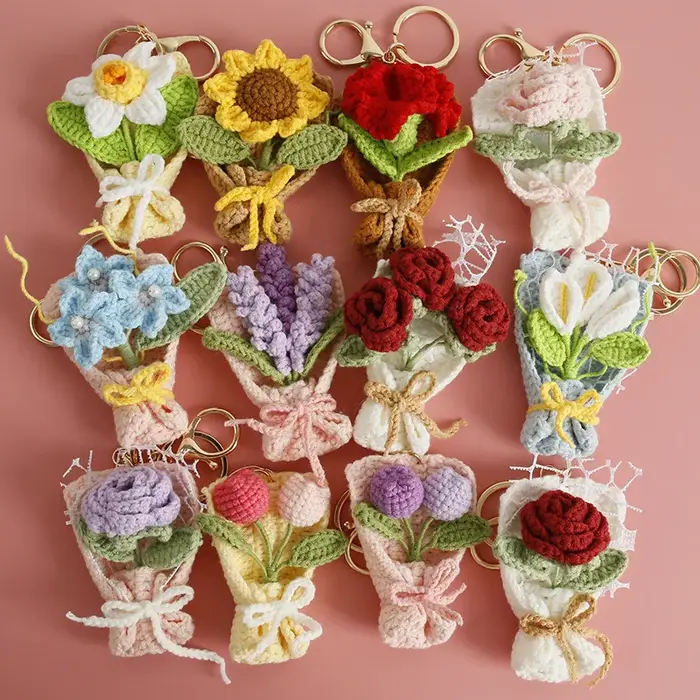 Porte-clés Bouquet de fleurs tricoté créatif