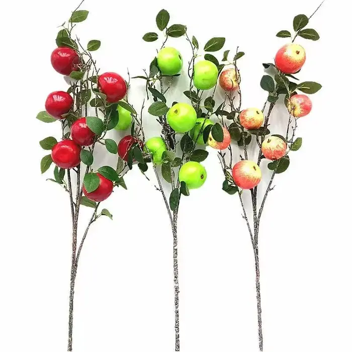 Une branche d'arbre à pommes de grenade artificielle 7 plante verte de fruits de pomme pour la décoration florale murale de fête de mariage