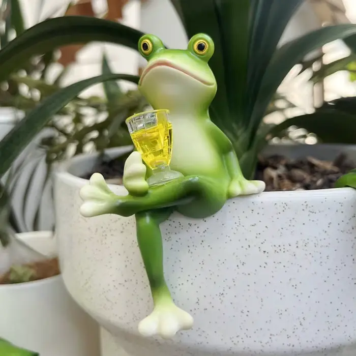 Support de pot de fleurs grenouille verte