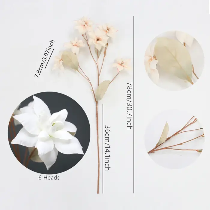6 têtes de petites fleurs artificielles en soie blanches pour la décoration de table à la maison