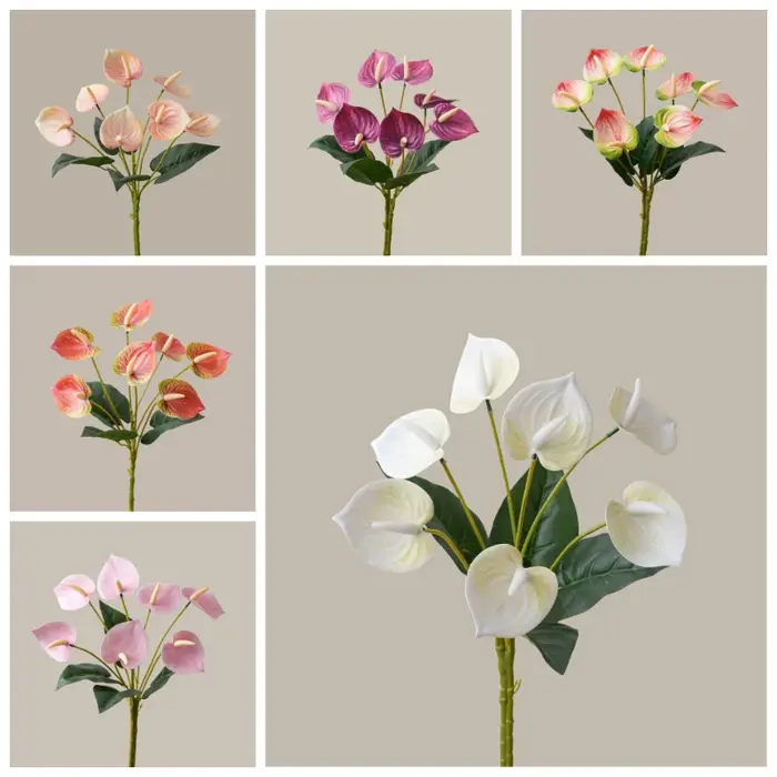 8 pièces de fleurs artificielles en plastique Anthurium