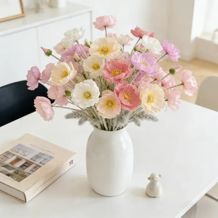 Fleur artificielle pavot floqué de 60 cm pour centre de table