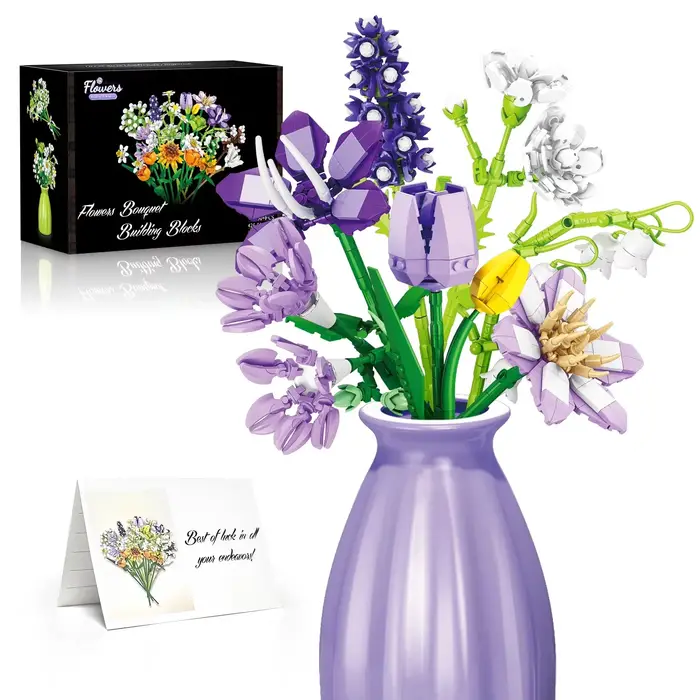 Ensemble de blocs de construction de fleurs artificielles - Tulipes, Bauhinia, Jasmin, Plantes en po