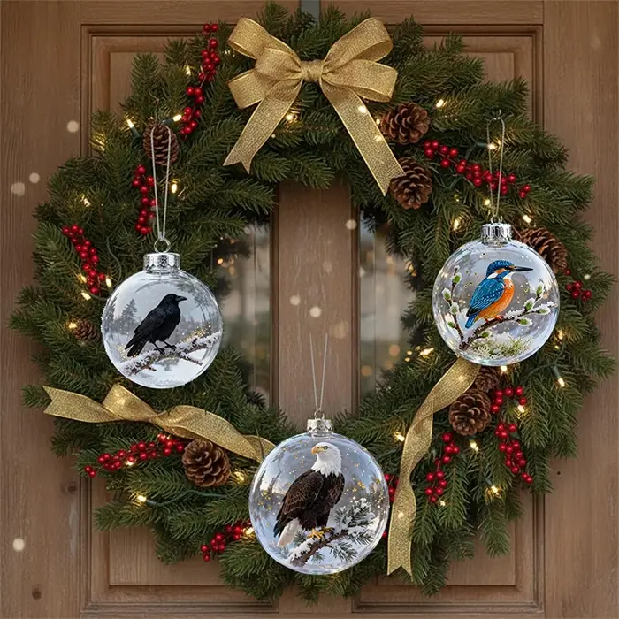 Ornement de noël transparent aux oiseaux de la nature