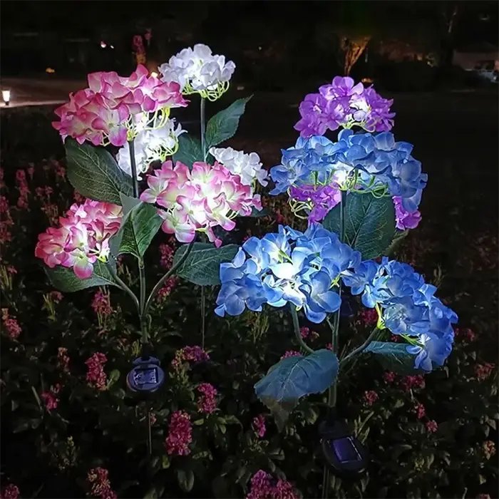 Lampes solaires en forme d'hortensia à 3 têtes