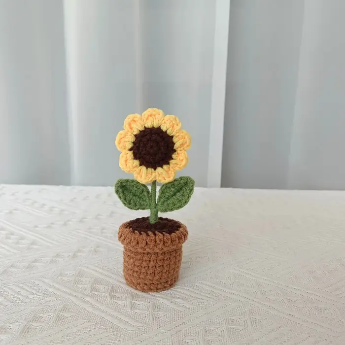 Nouvelles plantes en pot tricotées à la main, roses tissées à la main, tournesol, tulipe, Bouquet de