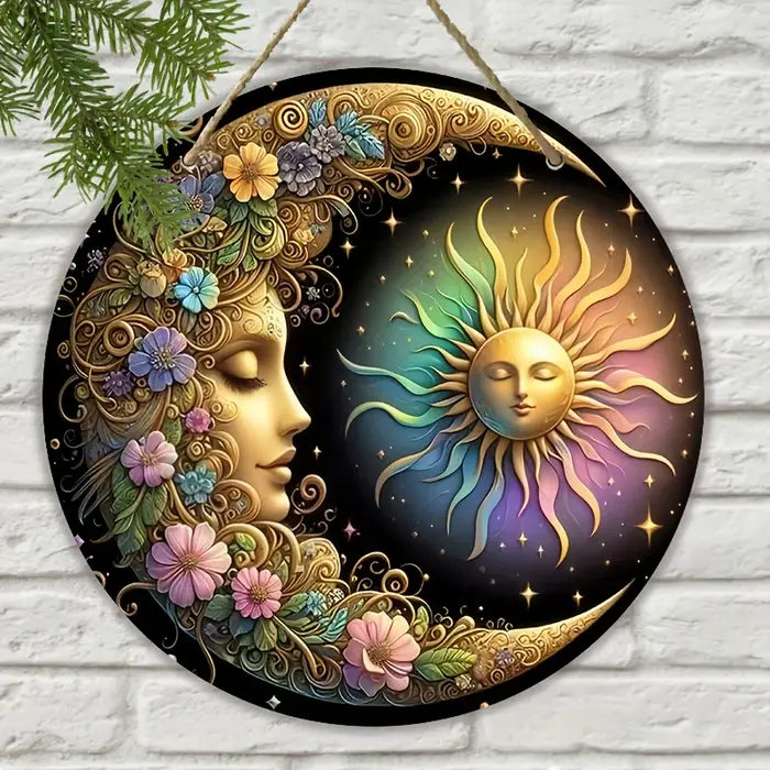 Plaque murale soleil et lune style art mandala