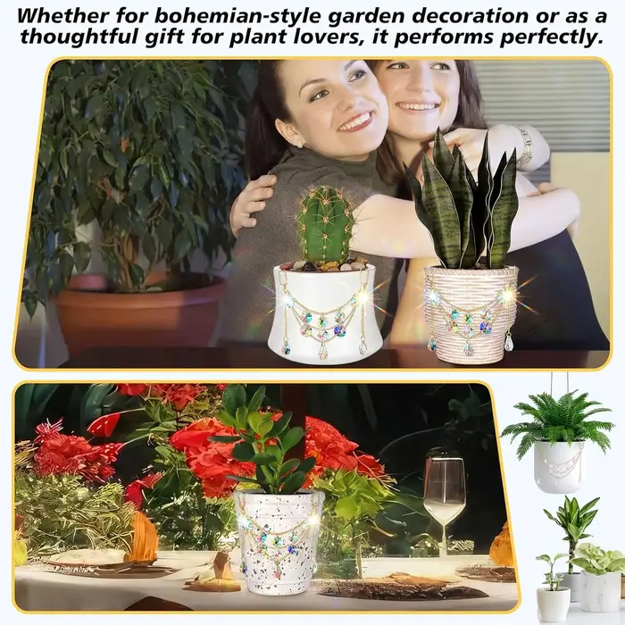 Support de plante attrape-soleil avec perles et cristaux de verre