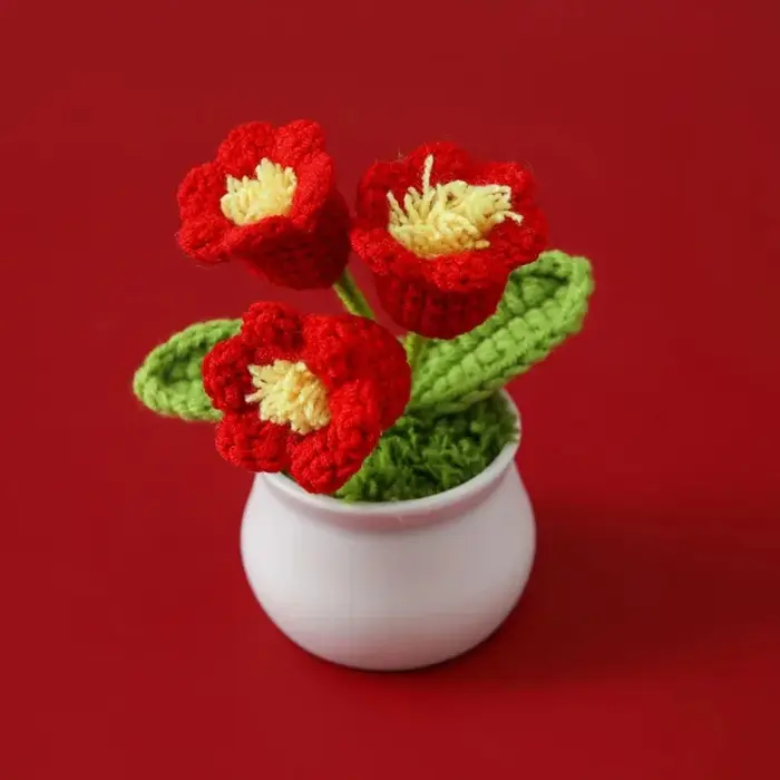 Muguet au Crochet Fait à la Main, Bouquet Tissé Fini en Pot, Fleur Artificielle, Cadeau, Décoration 