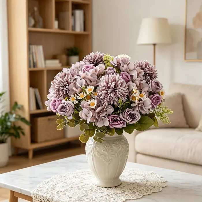 Fleurs Artificielles Camomille Combinées pour Décoration d'Intérieur