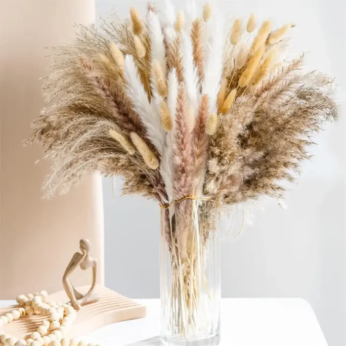 105 pièces fleurs séchées naturelles Pampas Bouquet Floral Boho pays décoration de la maison queue de lapin herbe Reed décor de mariage Arrangement
