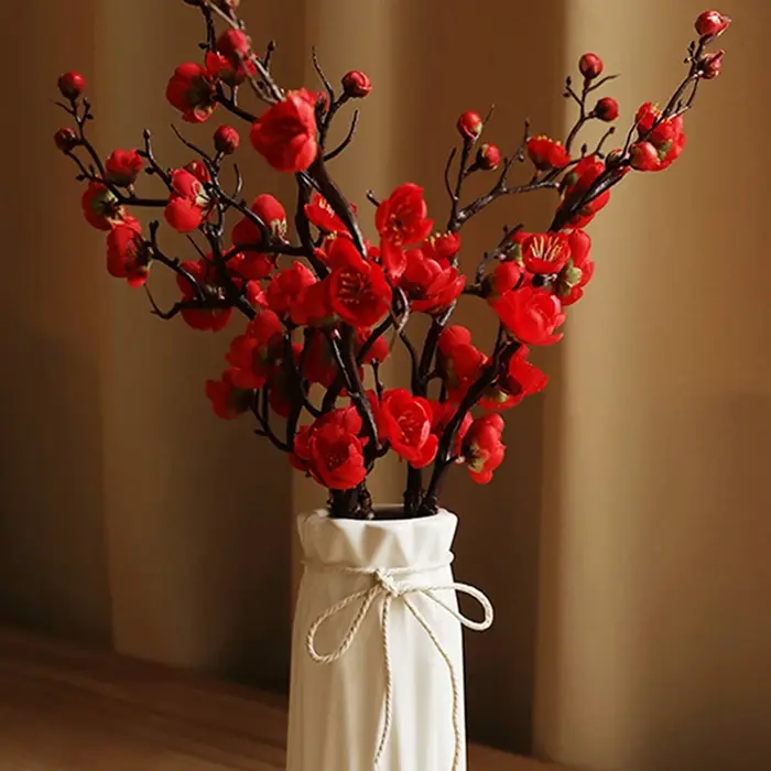 1pcs fleurs artificielles fleur de prunier pêche branche soie