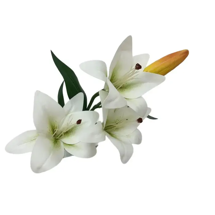 5PCS Branche de Fleur de Lys Artificielle Réaliste Imprimée en 3D Plante de Lys à 3 Têtes pour Décoration Florale de Mariage