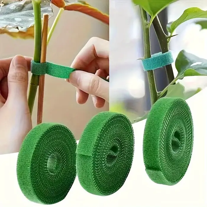 2 attaches pour plantes réutilisables et réglables de 100 cm - Sangle de support verte flexible à fermeture
