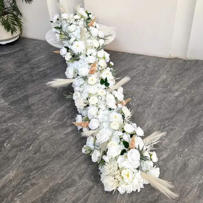 Uflower 100/200 cm blanc Rose vert feuille artificielle longue chemin fleur rangée
