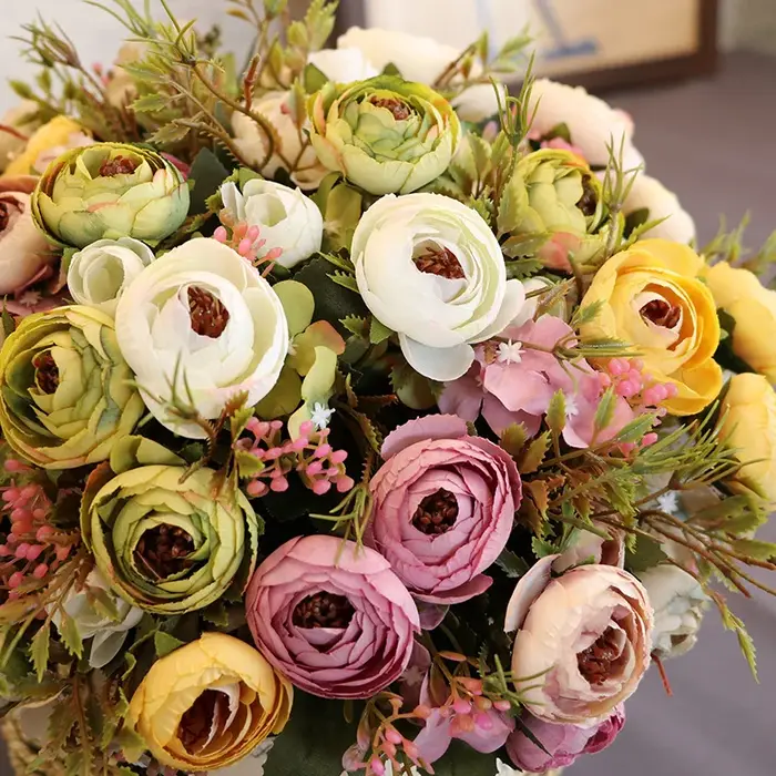 Fleurs artificielles vintages rose thé en soie