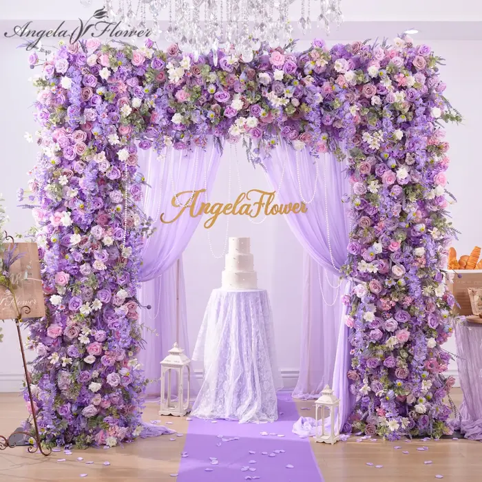 A8950 rêveur violet lavande Rose Delphinium tissu Base fleur rangée mariage toile de fond décor carré arc cadre Arrangement Floral