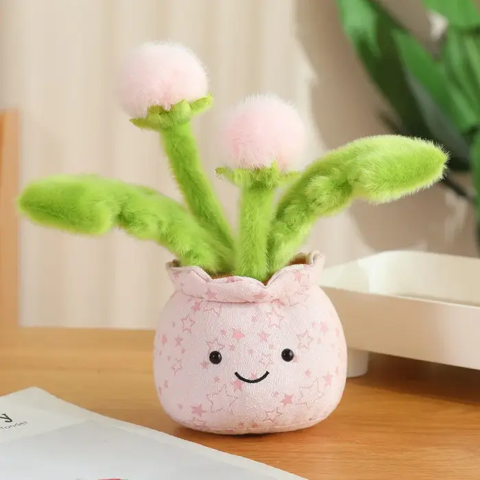 Plantes vertes artificielles en pot, jouets en peluche, pivoine, narcisse, champignon, cactus, fleur