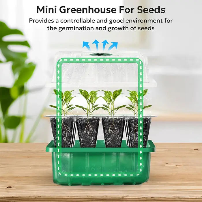 Kit de Germination avec Éclairage pour Plantes Comprend des Plateaux de Germination Surélevés avec Dômes d'Humidité Réglables et Cellules Transparentes