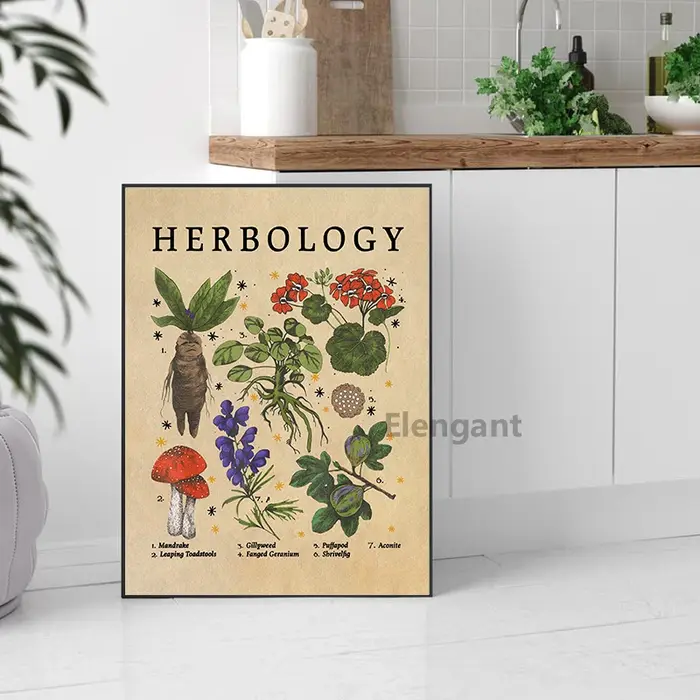 Impression de plantes de racine de Mandrake, affiche d'illustration, peinture sur toile, décor de cuisine et de sorcière, chambre plus lente, gestion de sorcellerie verte