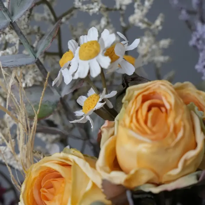1 lot de roses de luxe, marguerites, fleurs artificielles, fleurs simulées, décoration pour salon, table à manger, décoratives