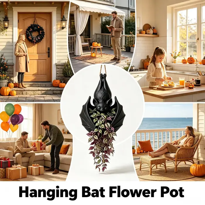 Jardinière suspendue gothique en forme de chauve-souris, pot de fleurs créatif en plastique, pot mural fantaisiste noir, décorations de jardin