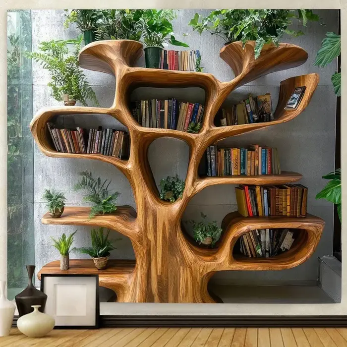 Tapisserie murale 2D en polyester à thème plantes nordiques, idéale pour bibliothèque, plusieurs tai