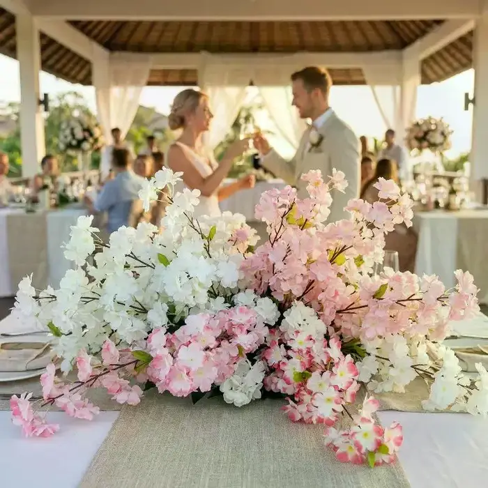 Fleur artificielle de cerisier rose et blanc