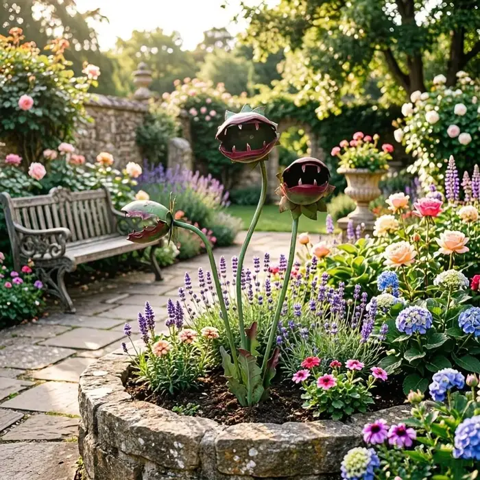 Décoration de jardin créative en forme de fleur carnivore peinte