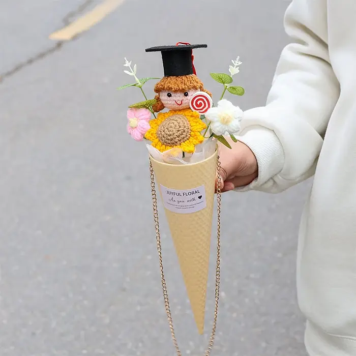 Bouquet de tournesols au crochet fait main – Cadeau amusant pour la remise des diplômes du lycée