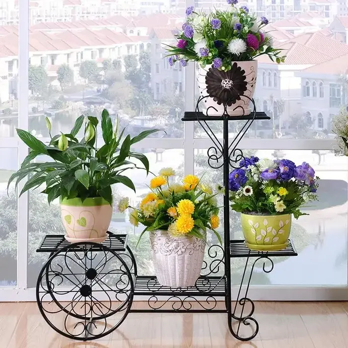 Support à fleurs en fer multi-niveaux pour salon