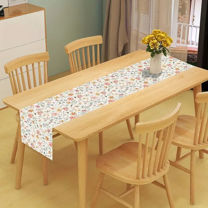 Chemin de table en lin à motif floral printanier - Décoration florale pour cuisine et salle à manger style ferme