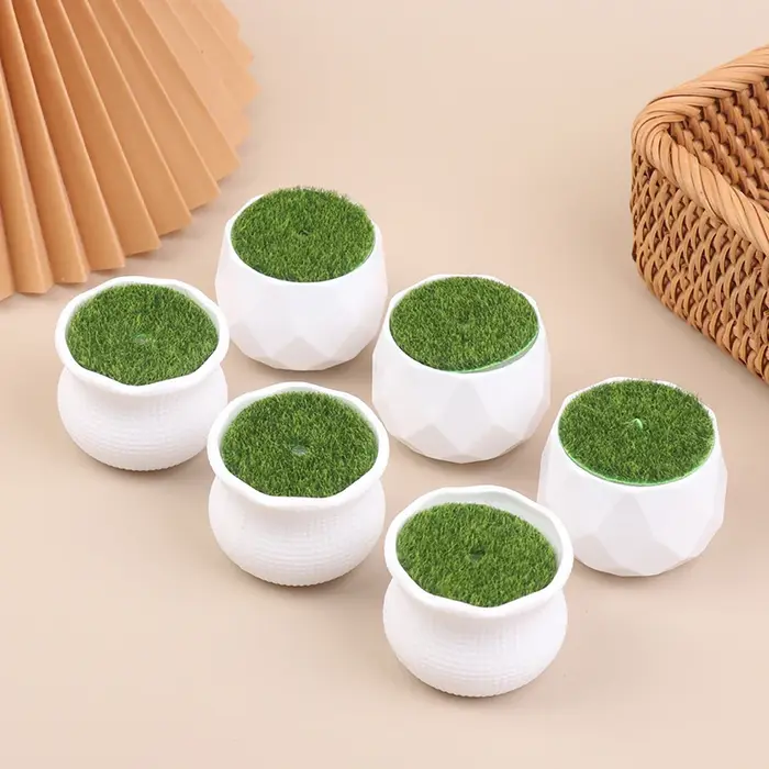 Lot de 5 pots de fleurs ronds avec vase en gazon artificiel