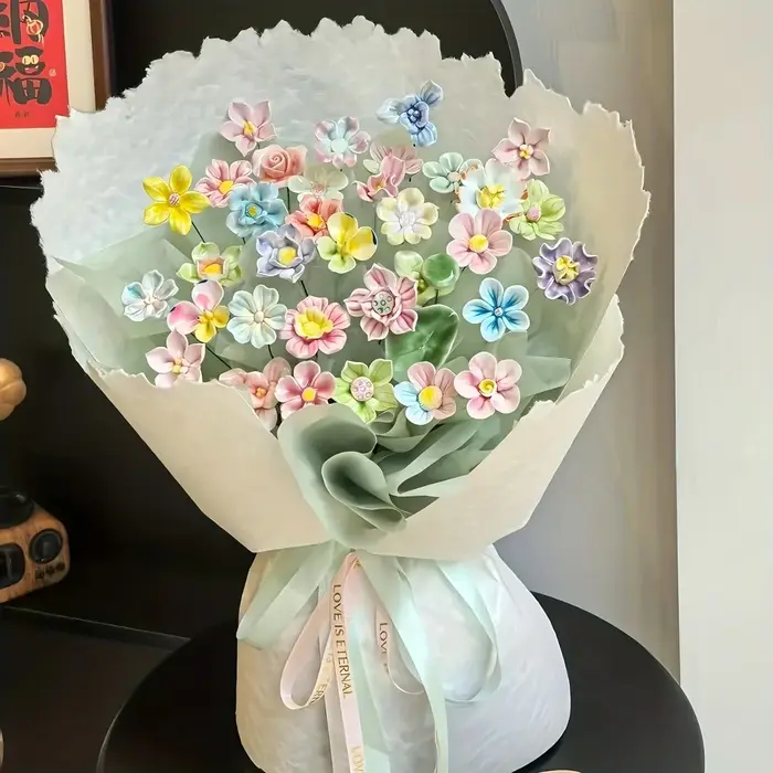 6 Fleurs en Céramique Faite à la Main