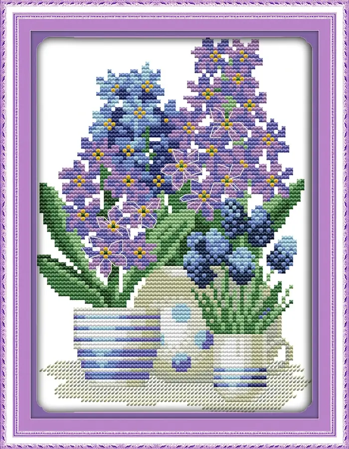 Kit de point de croix série fleurs en pot