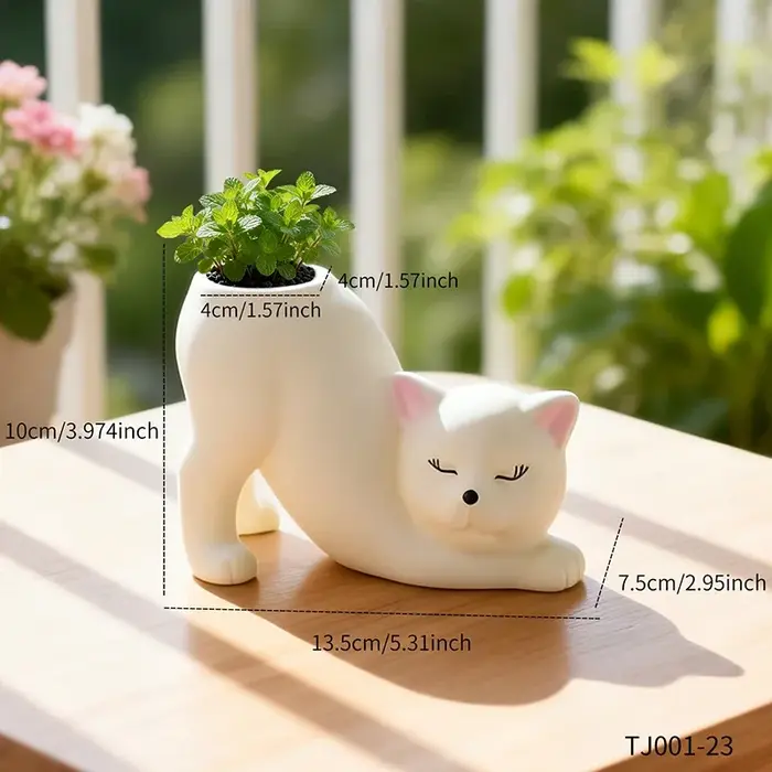 Pot de fleurs créatif en forme de queue de chat mignon de dessin animé pour plantes succulentes et cactus
