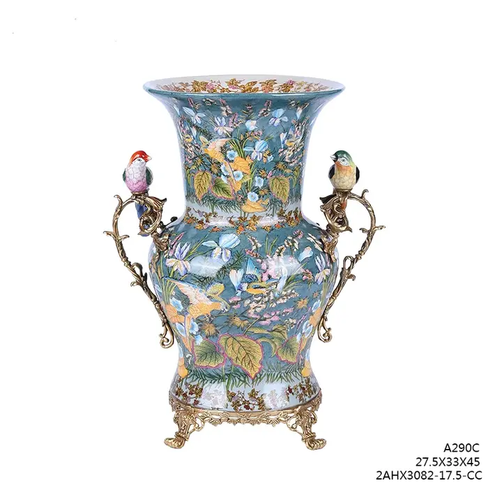 Pot vert en céramique de fleur en Bronze avec couvercle en laiton