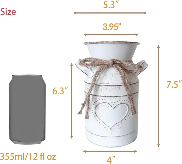 Vase en métal rustique en forme de cœur gaufré avec corde en jute