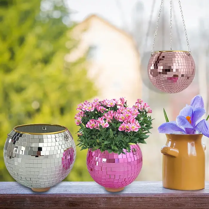 Nouveau Boule Disco suspendue Pot de fleur plantes d'intérieur Style bohème jardinière de fleurs Pots corde miroir suspendu panier jardin décor Vase