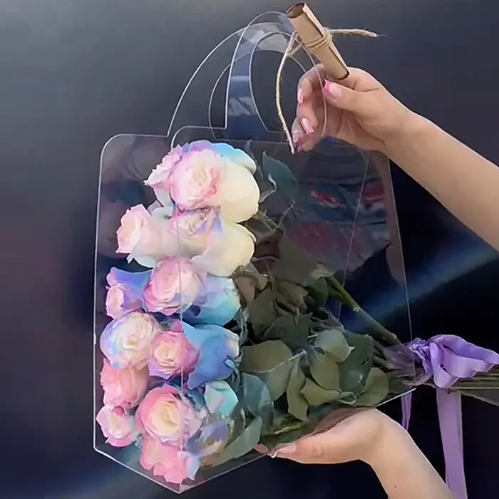 Sac à main Transparent en PET pour Bouquet de fleurs fraîches